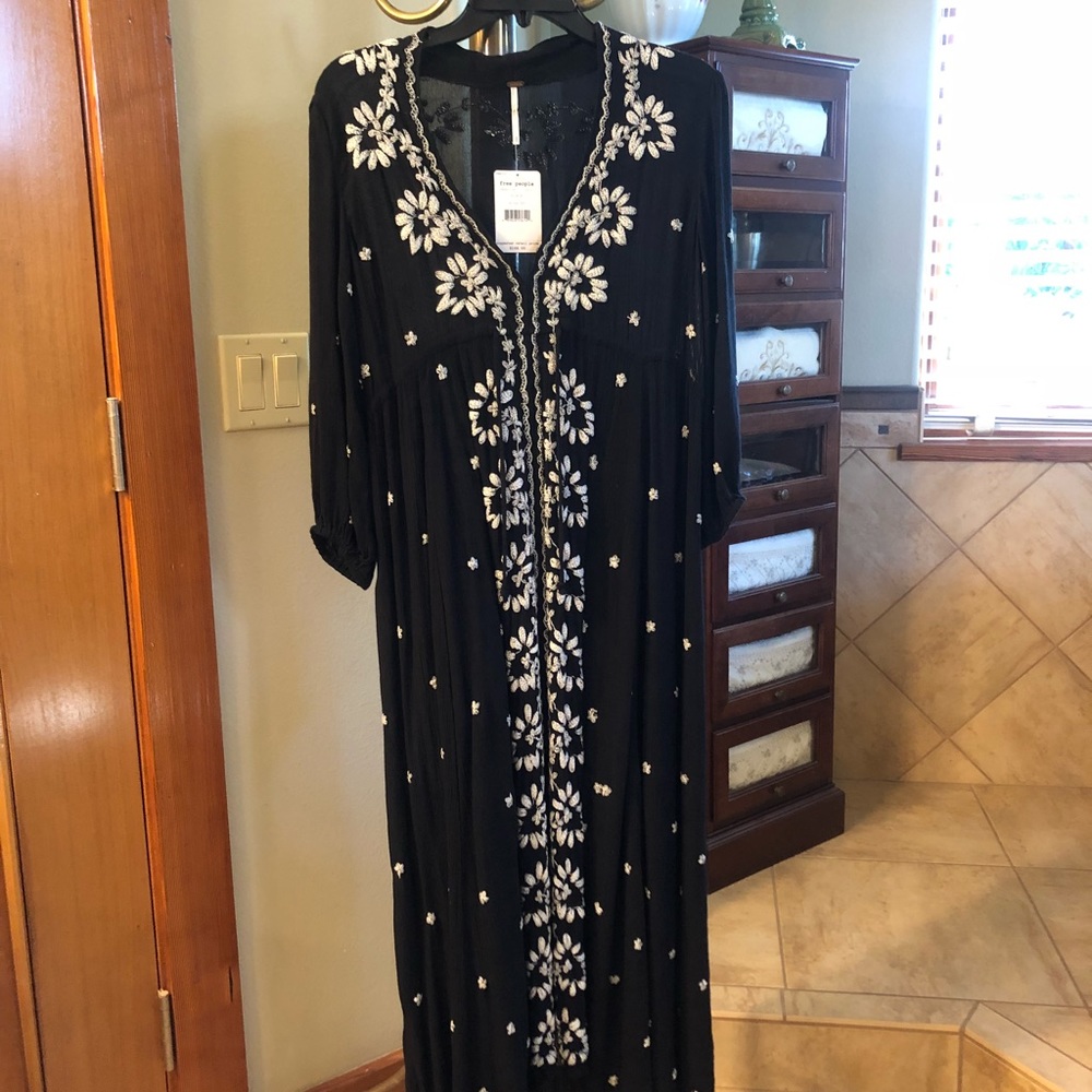Free people black kaftan dress NWT